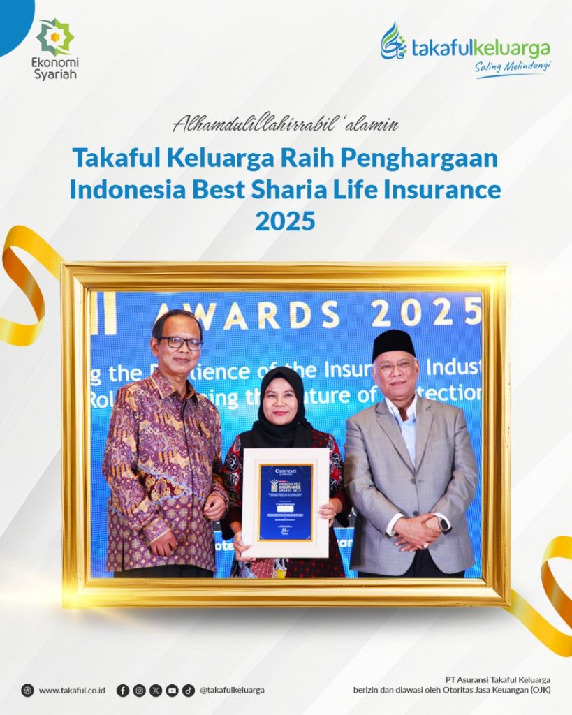 Alhamdulillahirrabil‘alamin, Takaful Keluarga meraih penghargaan “Indonesia Best Sharia Life Insurance 2025 for Improving Sharia Finance Inclusion through Various Protection Solutions and Literacy Programs” dalam ajang Indonesia Best Insurance Award 2025 yang diselenggarakan oleh Warta Ekonomi pada 27 Agustus 2025 di The Sultan Hotel & Residence Jakarta. Penghargaan ini diterima oleh Ibu Wahyuningsih selaku Head of Corporate Business yang mewakili direksi PT Asuransi Takaful Keluarga.